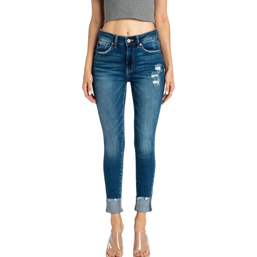 Kancan High Rise Jeans Skinny Ankle Stretch Raw Hem Women's Size 3X Curvy Casual